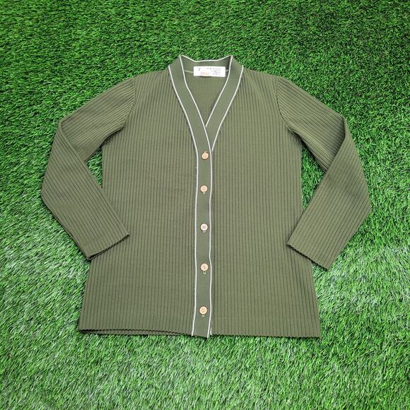 Vintage 80s MOD Cardigan Women Small 17x24 Army-Green Winter - Picture 1 of 10